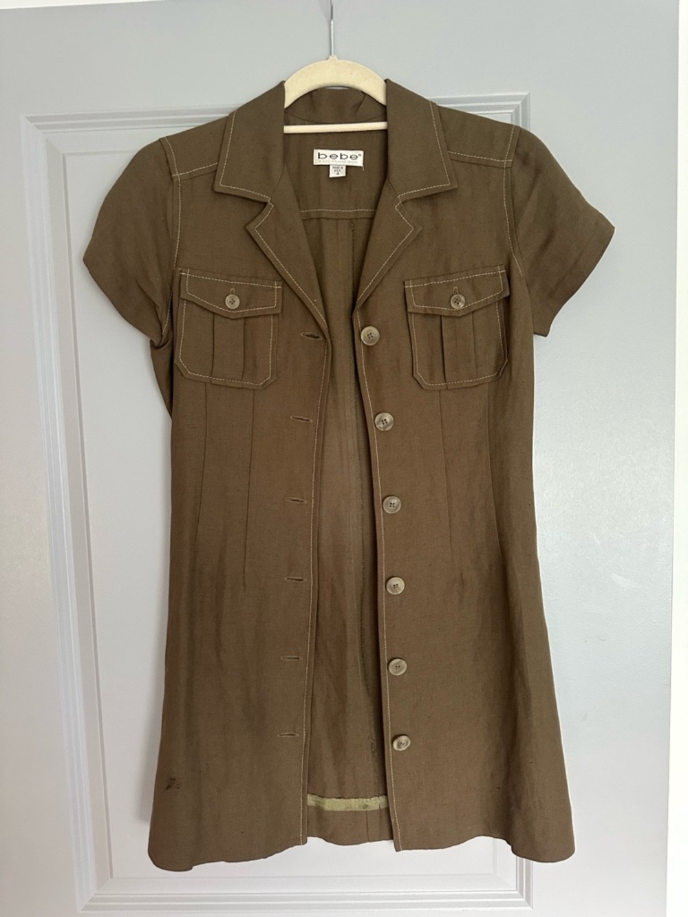 bebe Brown Short-Sleeve Button Front Blazer Dress